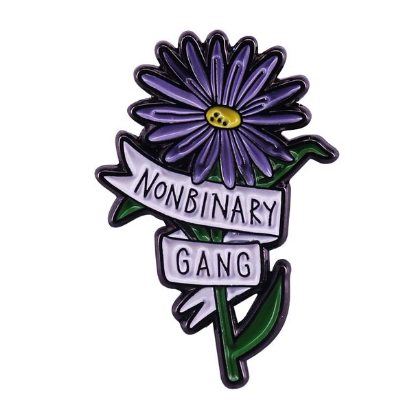 

nonbinary gang genderqueer brooch non-binary flowers art enamel pin, Blue
