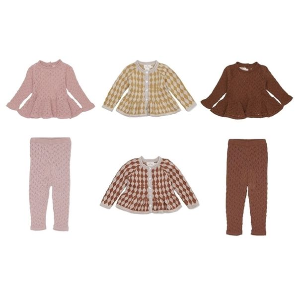 Ragazze del bambino maglione lavorato a maglia e pantaloni Konges Slojd Leggings bambini moda inverno cotone lana volant cappotto Top bambini uncinetto LJ201128