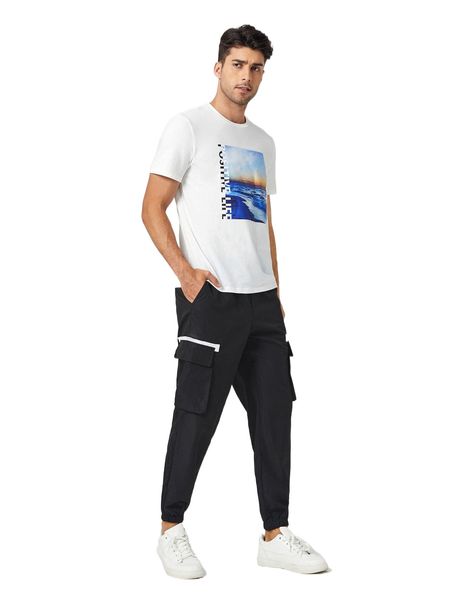 

men graphic print tee & cargo pants l4m7#, Gray