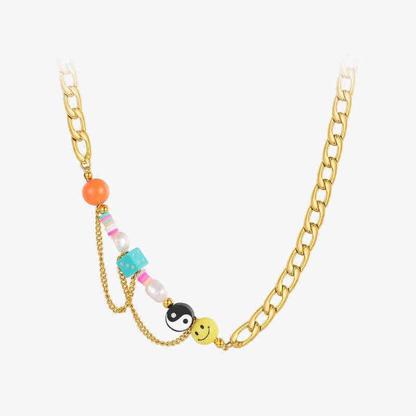 

pendant necklaces smile accessories necklace for women gold color choker colar feminino stainless steel jewelry p3270 220427, Silver