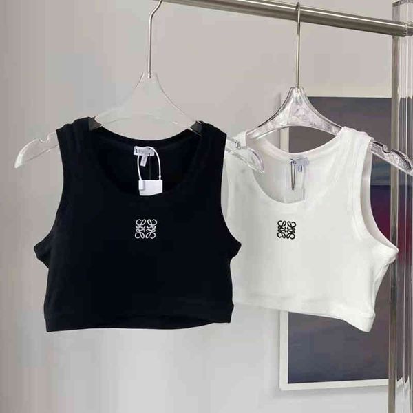 

2022 spring and summer new embroidered short knitted sleeveless suspender vest women's, White