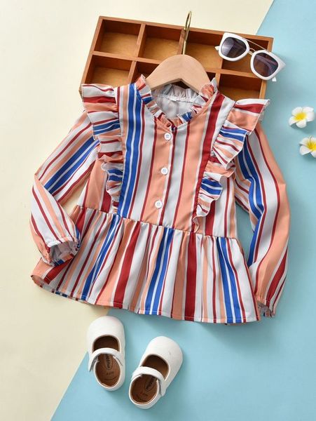 

toddler girls colorful striped ruffle trim blouse she, White;black