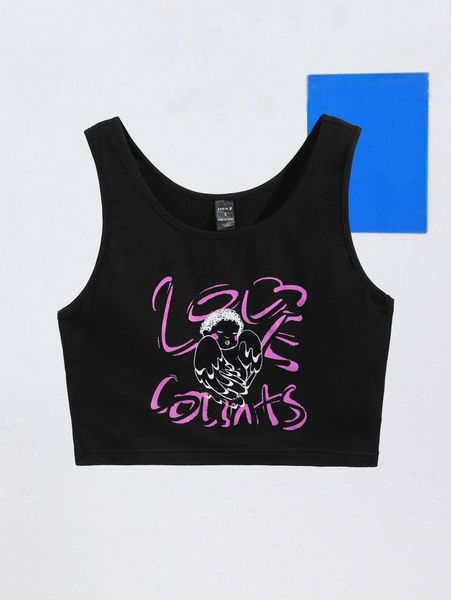 

x jwoiyin slogan & wing print crop tank 0652#, White