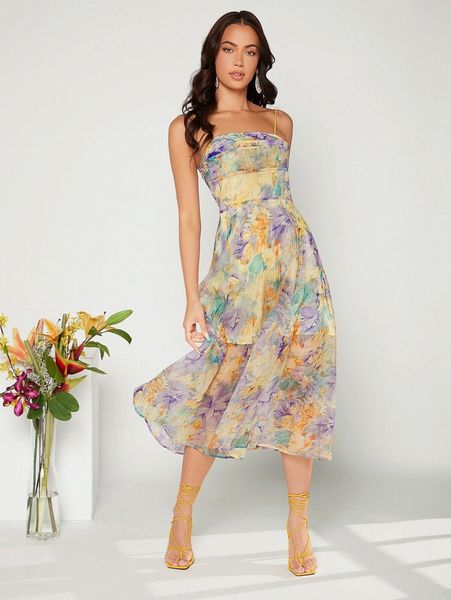 

floral print mesh cami dress z4xy#, Black;gray