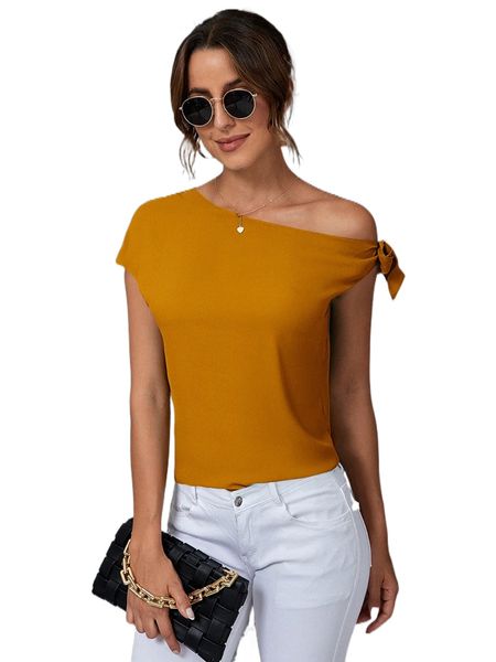 

solid oblique shoulder blouse x1lu#, White