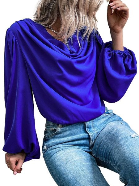 

draped collar bishop sleeve blouse r3us#, White