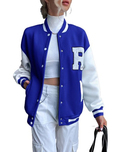 

letter patched drop shoulder bomber jacket w5y0#, Black;brown