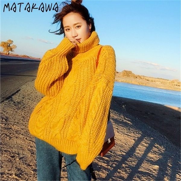 

turtleneck womens sweater thick autumn and winter korean pullovers coarse wool twist knitted sweaters for women 210506, White;black