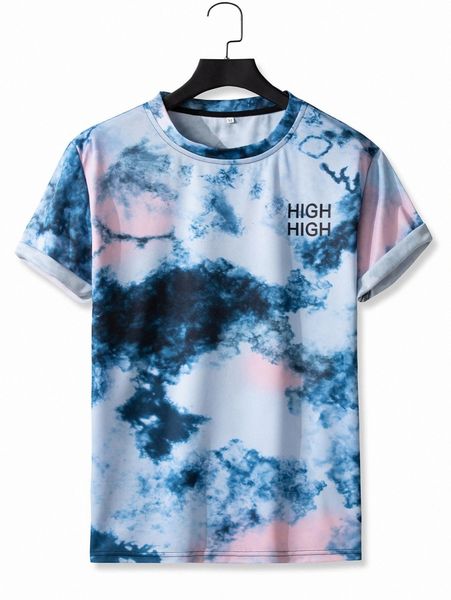 

men tie dye & letter graphic tee x9bw#, White;black