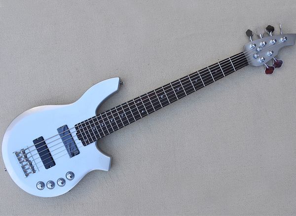 

6 strings metal silver electric bass guitar with rosewood fretboard