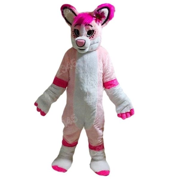 Halloween Pink Husky Mascot Costumes Abito da festa di Natale Personaggio dei cartoni animati Carnevale Pubblicità Costume da festa di compleanno