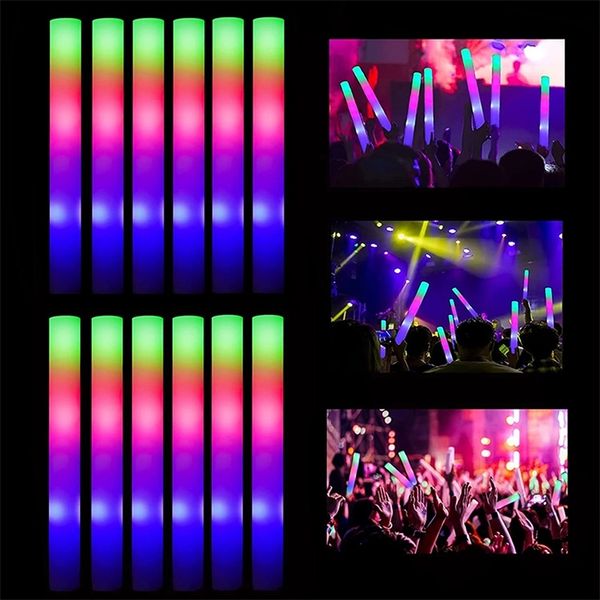 12153060Pcs Cheer Tube Stick Glow Light Dark para festa em massa Decoração de casamento colorida Espuma RGB LED 220817
