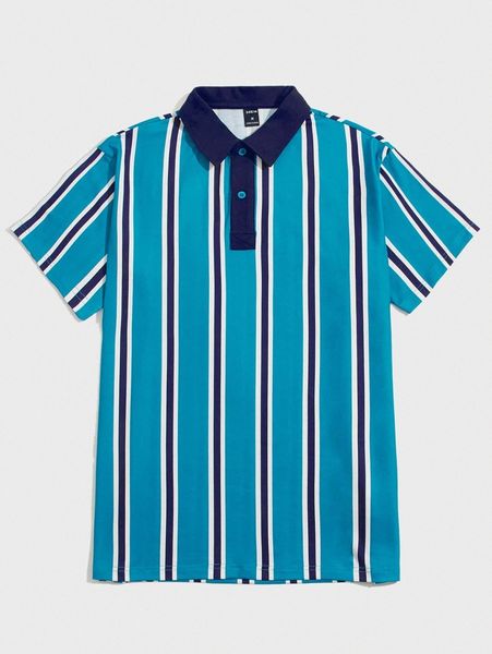 

men contrast collar striped polo shirt q9ht#, White;black