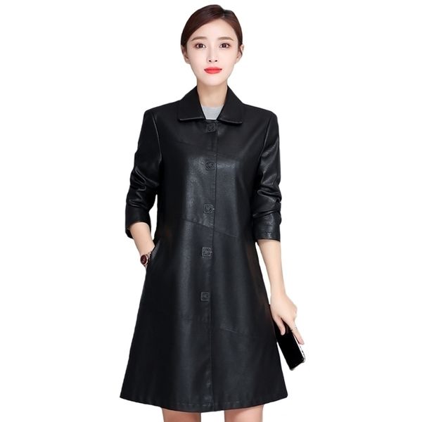 Мода осенняя плащные пальто Женщины плюс размер 4xl Зимний искусственный кожаный палач