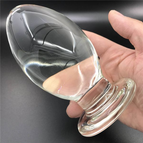 Enorme plugue de vidro anal oval grande bola massagem da próstata Dilatador Expander Butt Crystal grande para casais itens de beleza