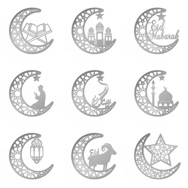 Forniture per feste 3D Moon Islamic Wall Art Window Cling Mirror Decalcomanie Ramadan Kareem Eid Mubarak Adesivi murali in acrilico