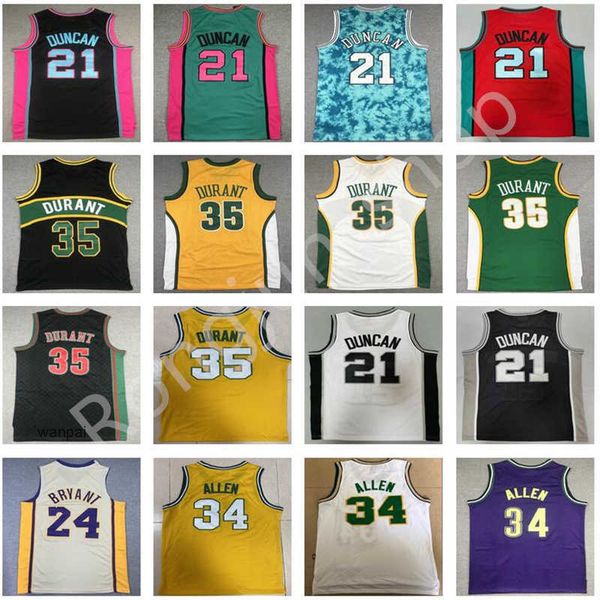 

retro stitched basketball tim duncan 21 ray allen 34 kevin durant 35 black green white yellow jerseys vintage noa jersey, Black;red