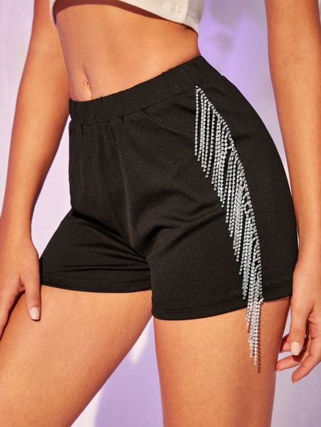 

rhinestone fringe trim shorts z0jl#, White;black