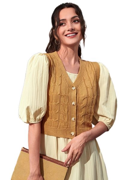 

button up cable knit sweater vest without dress v6ru#, White;black