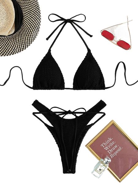 

tie front triangle high cut bikini swimsuit f24i#, White;black