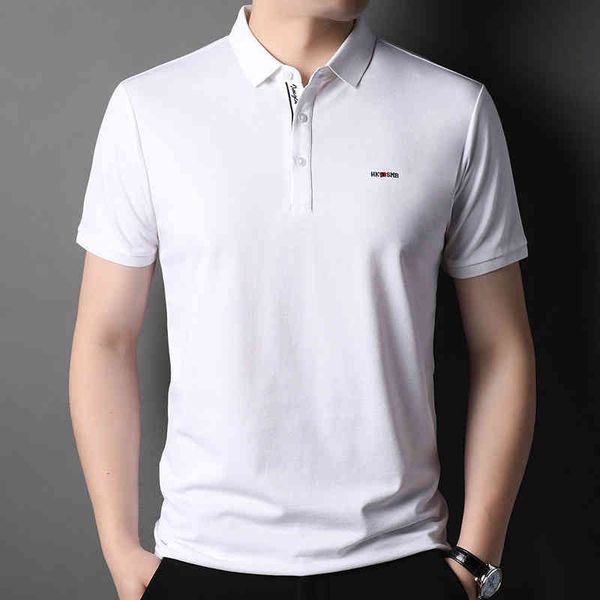 

2022 summer brand pure color mulberry silk short sleeve t-shirt men's youth and middle age t-shirt polo fashion, White;black