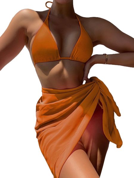 

plain triangle bikini swimsuit with beach skirt 0910#, White;black