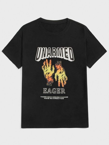 

romwe guys hand & letter graphic tee l4jw#, White;black