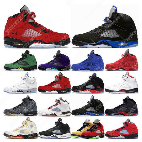

mens basketball shoes 5s oreo raging red hyper royal white cement alternate grape race bule sports sneakers trainers, Black