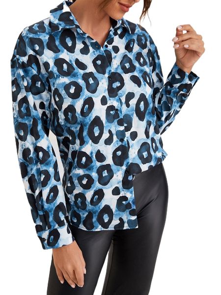 

leopard drop shoulder shirt 35ly#, White