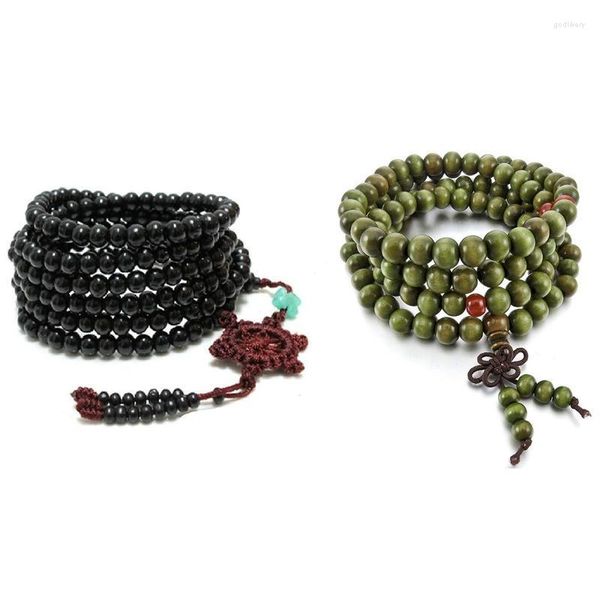 Correntes estilos tibetanos 216pcs 41,7 polegadas Buddha mala budista colar de pulseira budista 8mm Sandalchains verdes de madeira Godl22