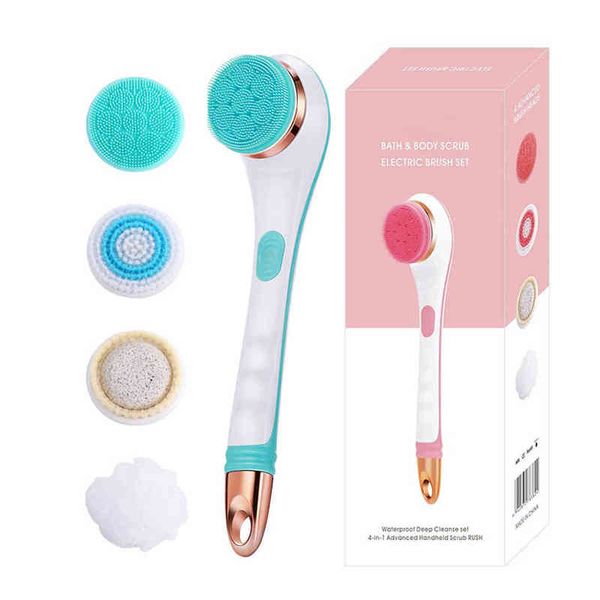 

waterproof 4 in electric bath shower brush rotating scrubber long handle spa exfoliation clean face body massager220429