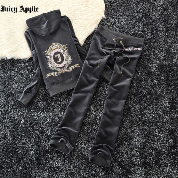 

juicy apple women's tracksuits spring autumn 2022 vintage two piece sets womens outifits velvet female set sweatshirts and pants, Gray