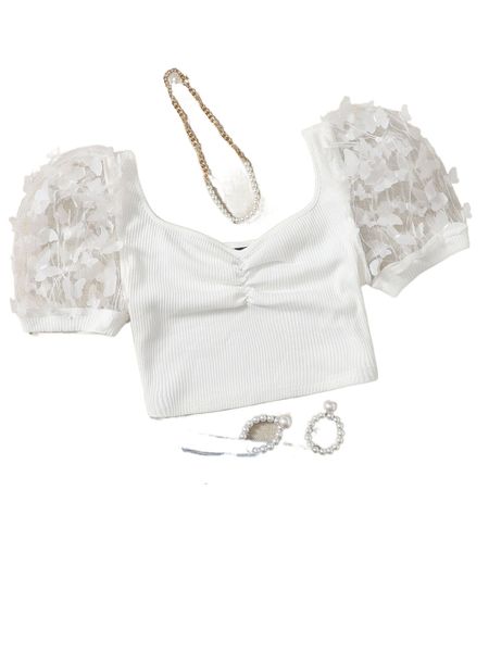 

ruched bust applique detail crop v5ks#, White