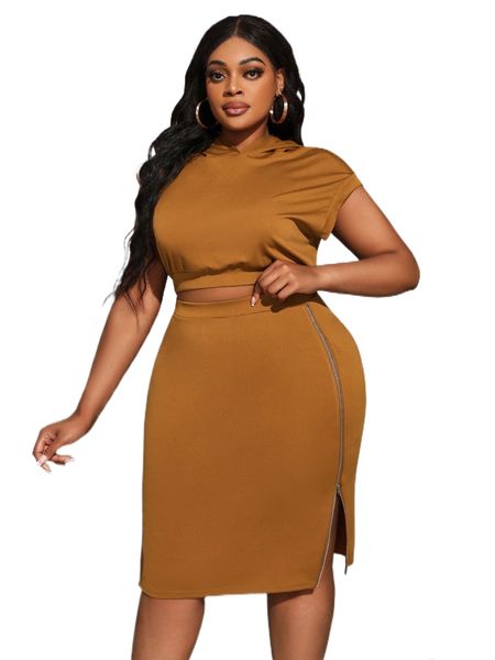 

sxy plus dolman sleeve hoodie & zip side bodycon skirt f2xo#, Black