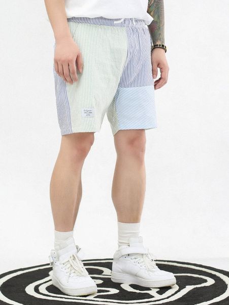 

men striped print patched shorts y3hy#, White;black