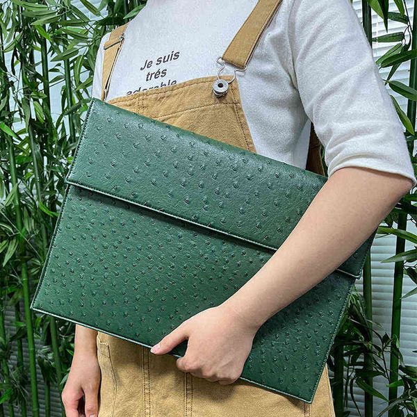 Großhandel Custom Strostrich Leder -Laptop -Ärmel Tasche für Frauen 2022 Trendy Mode weibliche Beutel Mode Clutch Lady MacBook