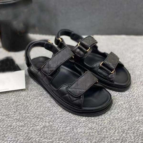 

designer-designer women sandals womens slides crystal calf leather casual shoes quilted platform summer beach slipper 35-42 wit, Black