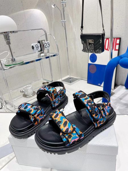 

2022 hook&loop fashion leopard print series sandals durable and versatile tpu open mold sole size 35-40 with brand box, Black