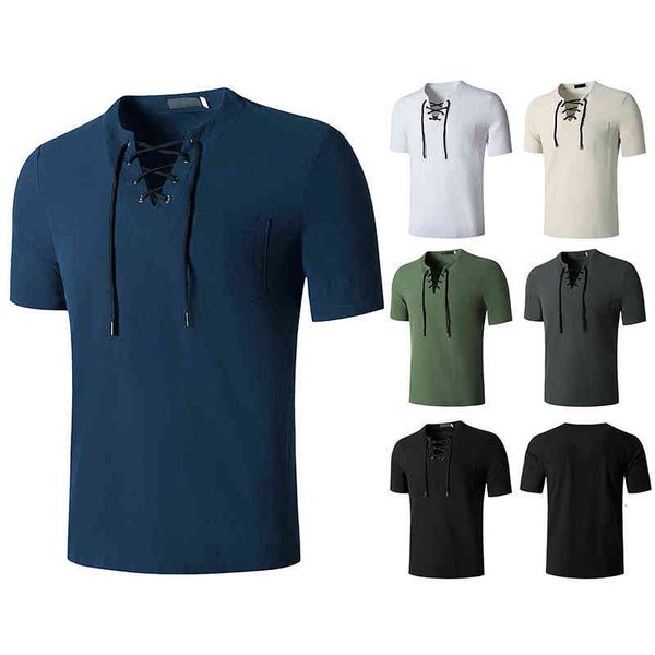 

men's t-shirts large men's fashion cotton linen t-shirt hip hop v-neck youth leisure flm8, White;black