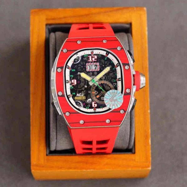 

luxury mens mechanical watch wine barrel richa milles rm62-01 series automatic carbon fiber tape fashion swiss movement wristwatches, Slivery;brown
