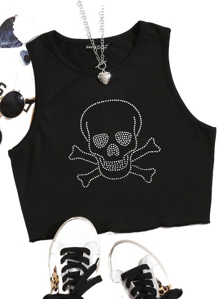 

rhinestone skull pattern tank k3sf#, White