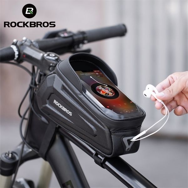 Rockbros Bisiklet Su Geçirmez Dokunmatik Ekran Bisiklet Top Ön Tüp Çerçeve Çantası 6.5 Telefon Kılıf Bisiklet Aksesuarları 220727