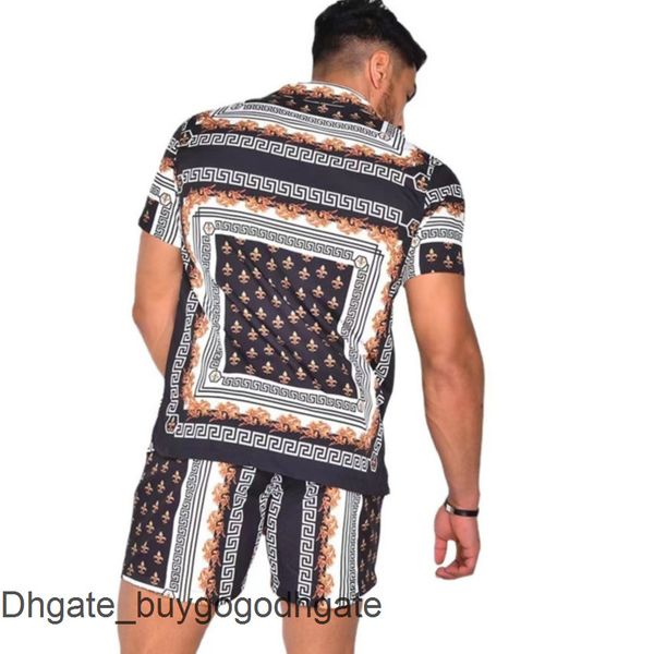 

fashion luxury mens tracksuit hawaiian sets t-shirts printing summer men swim short sleeve button shirts beach shorts streetwear casual shir, Gray