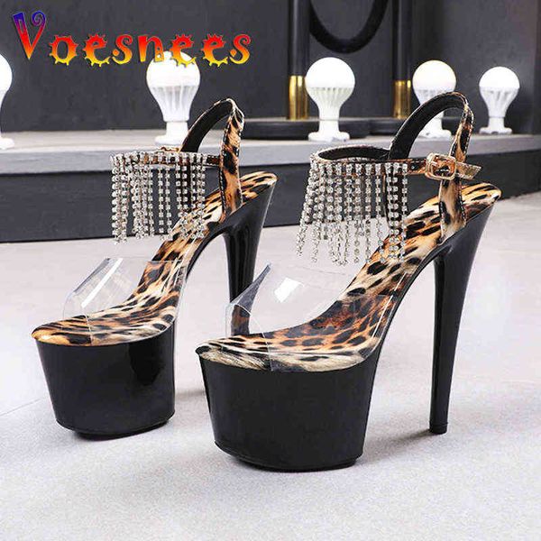 Sandálias Marca Mulheres Luxo Leopardo Imprimir Cristal Slingback Alto Salto Verão Noiva Sapatos Confortável Party Wedding 220317