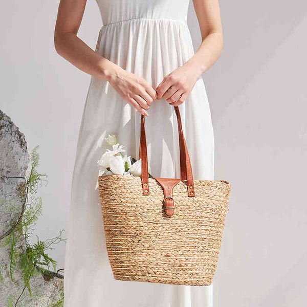 

evening bags casual straw woven large tote for women high capacity handbags summer beach basket bag ladies fashion shoulder purses 2022 2204