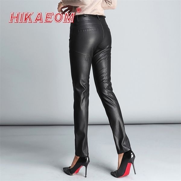 PU-Leder-Hose mit mittlerer Taille, sexy Hüftmode, Herbst-Winter-Bleistift-Öko-Lederhose, Pantalon Femme 220325