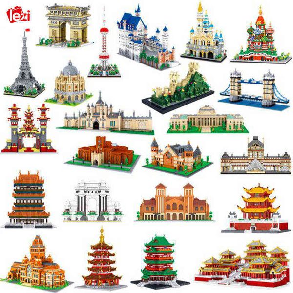 

world architecture eiffel tower bridge great wall louvre museum castle palace diy mini diamond blocks bricks building toy no box aa220317