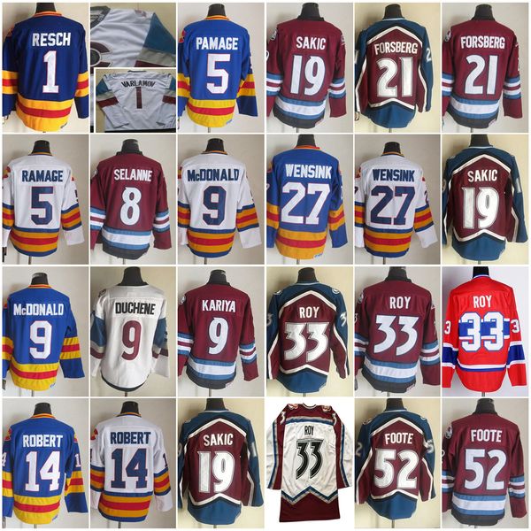 

colorado''avalanche''new retro ice hockey jerseys 33 patrick roy adam foote 9 lanny mcdonald teemu selanne rene robert s, Black;red