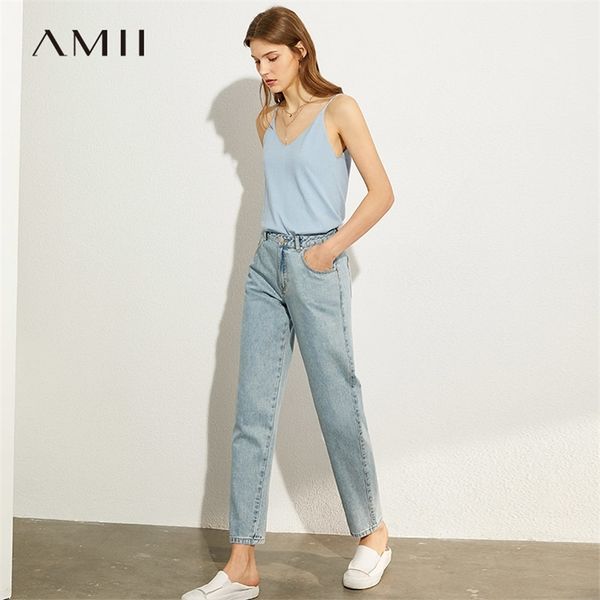 

amii minimalism summer autumn fashion basic women jeans causal cotton high waist straight ankel-length female jeans 12040693 201029, Blue