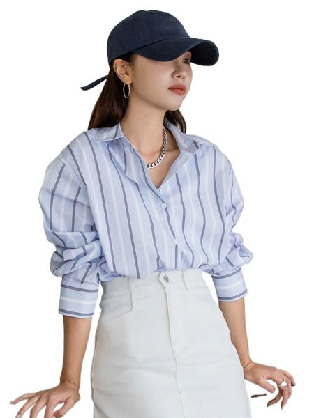 

dazy striped print drop shoulder shirt 013x#, White